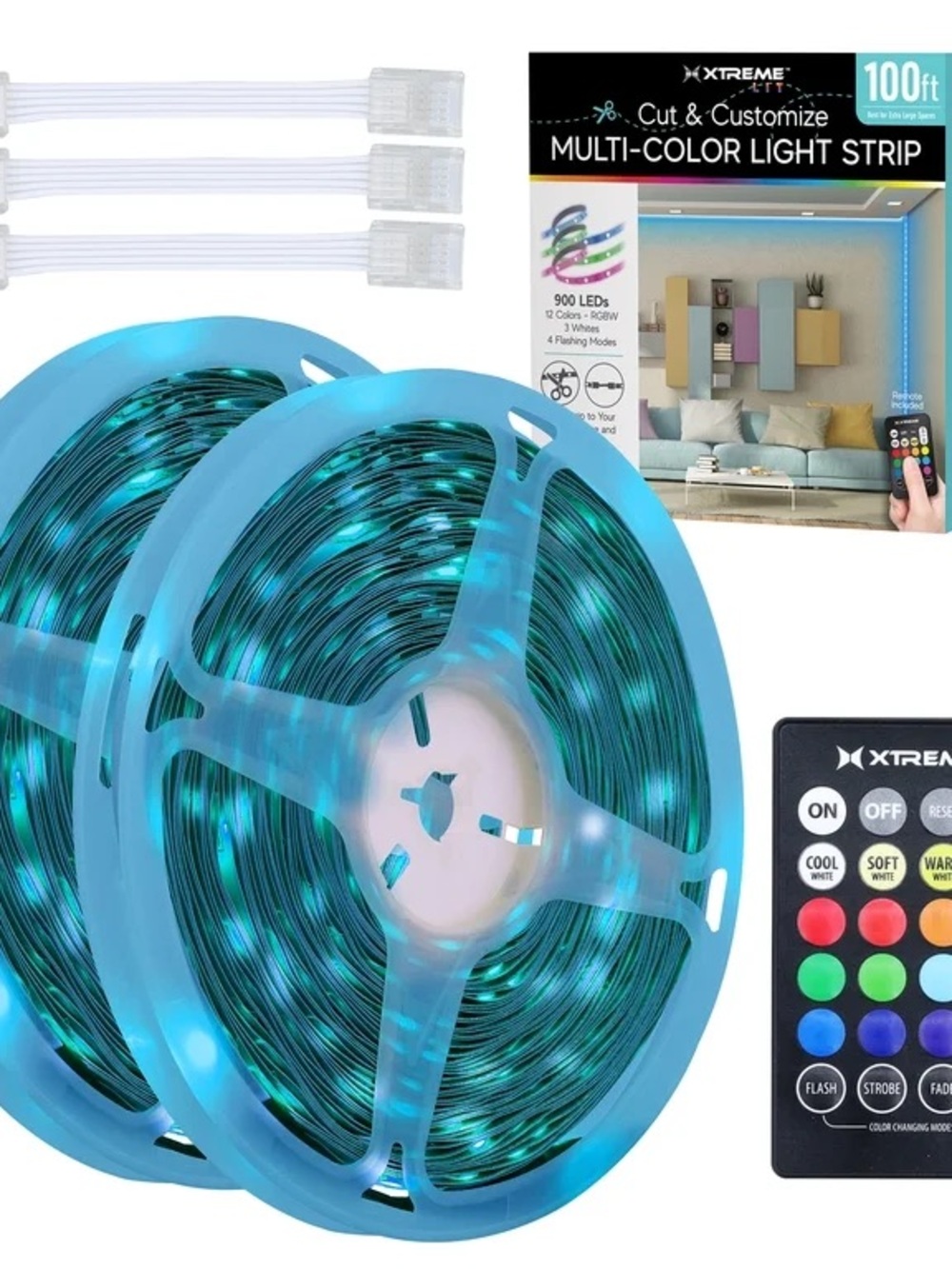 Xtreme Lit 100ft Indoor LED Strip Lights Kit, Multicolor LED